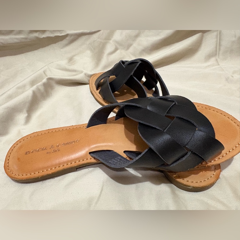 Rock & Candy Black Braided Leather Slide Sandals Size 8.5 NEVER WORN - Picture 4 of 5